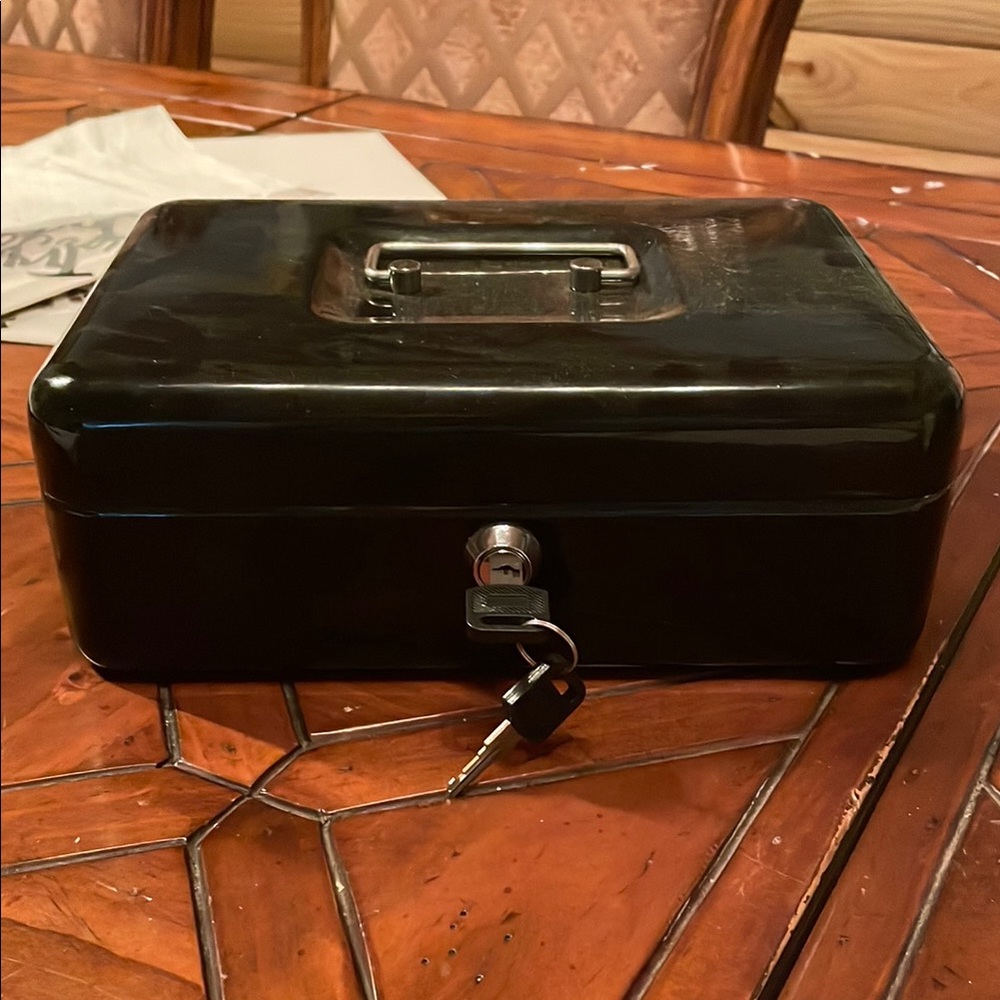 Black Lockable Metal Cash Box